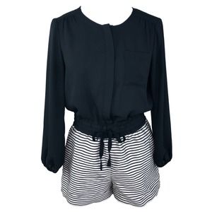 LOFT Romper Gathered Waist with Tan Striped Bottom